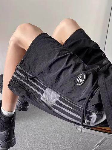 Striped men's summer thin quick-drying zip work pants with ice silk five-pocket design