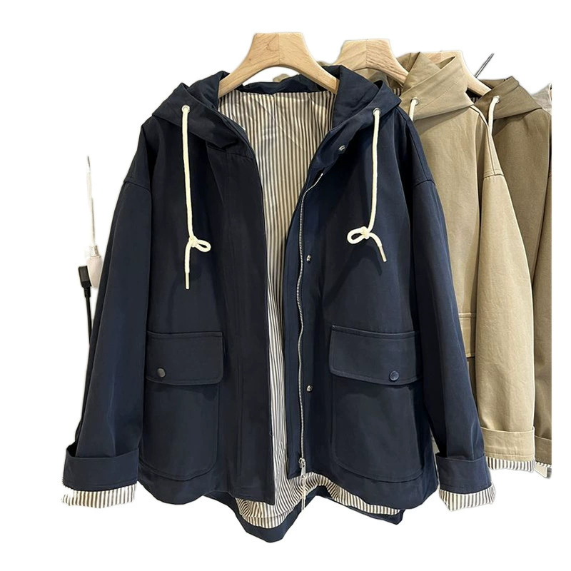 Хаки кофта с капюшоном, trench coat, осенний жакет, французский стиль, для подростков