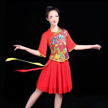 广场舞服装套装秋冬季新款成人舞蹈中老年腰鼓舞打鼓演出服女纯色