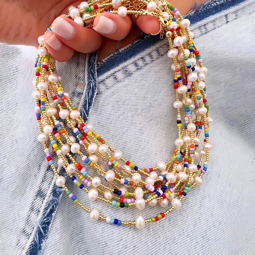 Holiday, Daily, Street Occasion Vacation Multicolor Freshwater Pearl Seed Bead Beaded Knitting Women's Necklace
