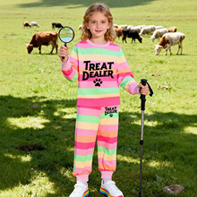 工厂定制-跨境新款圣诞节彩虹套装中小童圆领长袖卫衣运动长裤