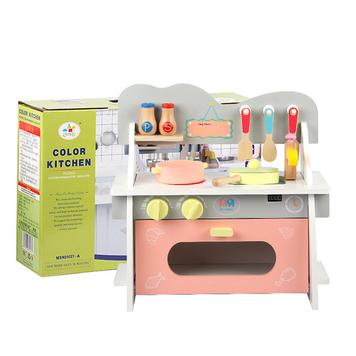 Wooden children's simulation mini kitchen toy wooden gas stove play house cooking set wholesale