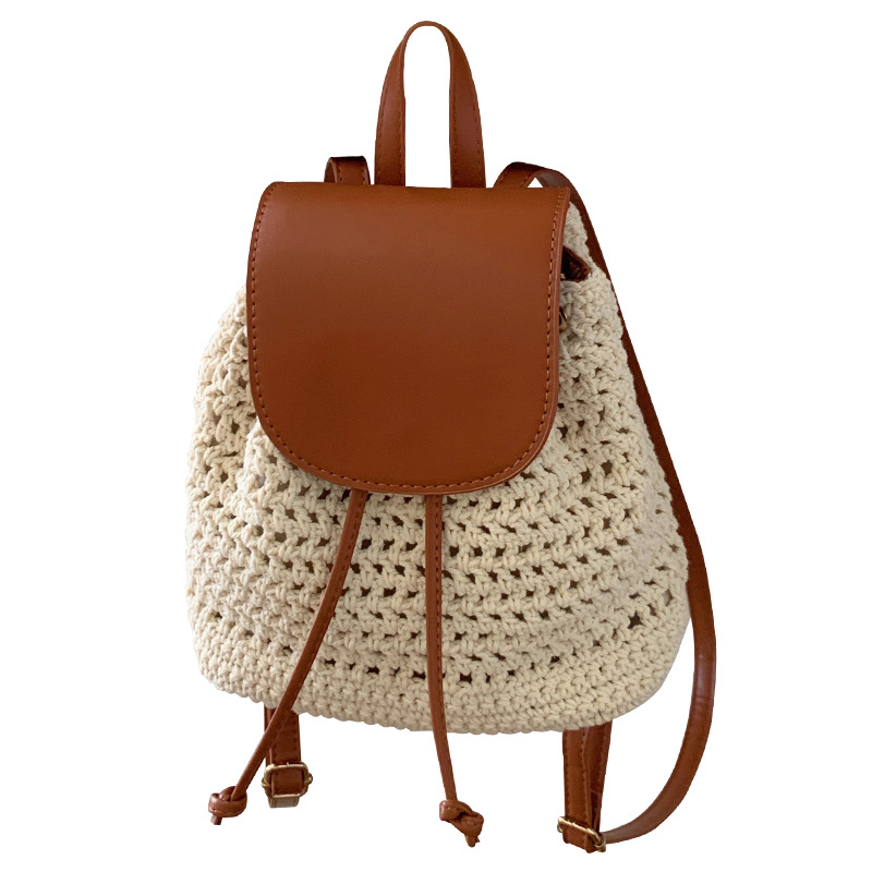 Bolsa de ombro para mulheres 2024 nova bolsa versátil para férias na praia, mochila de viagem com cordão de tecido de grama_voghion.com