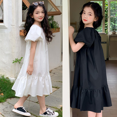 女童連衣裙夏款泡泡袖荷葉邊中長款洋氣白色波西米亞度假風裙子潮