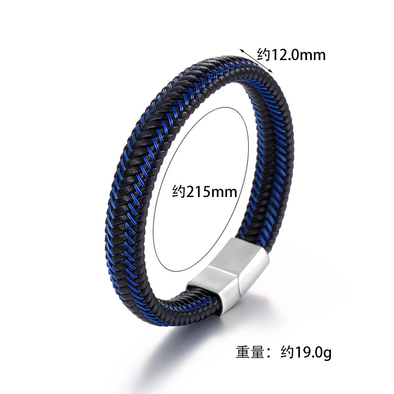 Black Blue Leather Leather Hand Rope Titanium Steel Buckle Braided Leather Rope Bracelet display picture 3