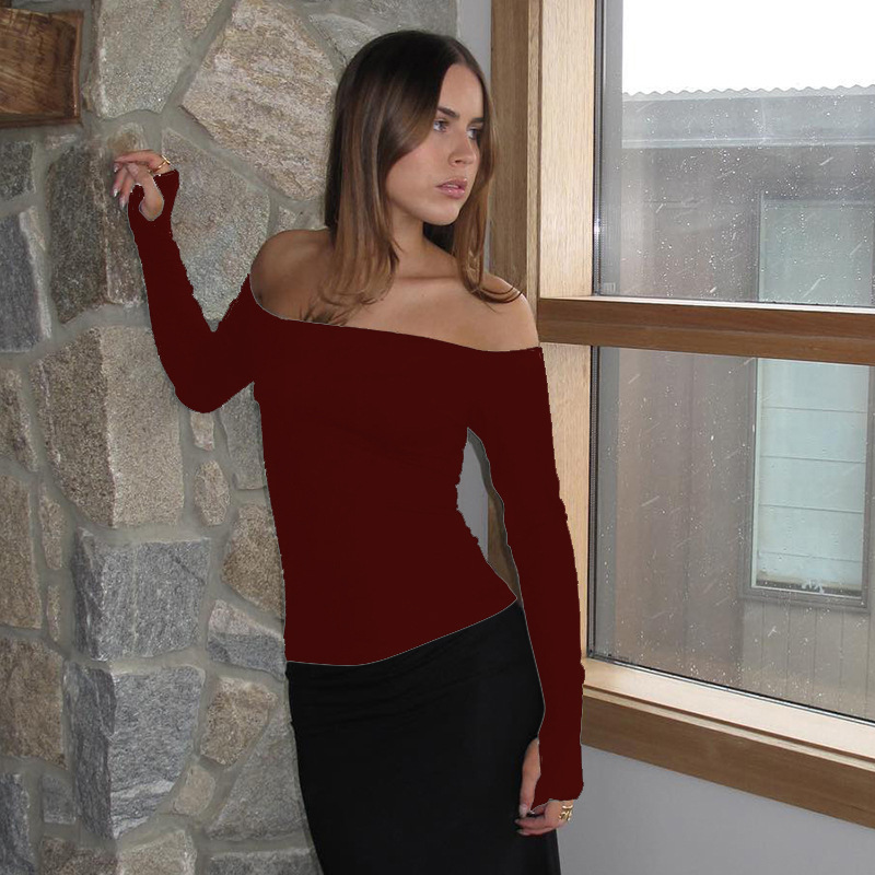 Abbigliamento da donna nuovo top piccolo monospalla a maniche lunghe in tinta unita_voghion.com
