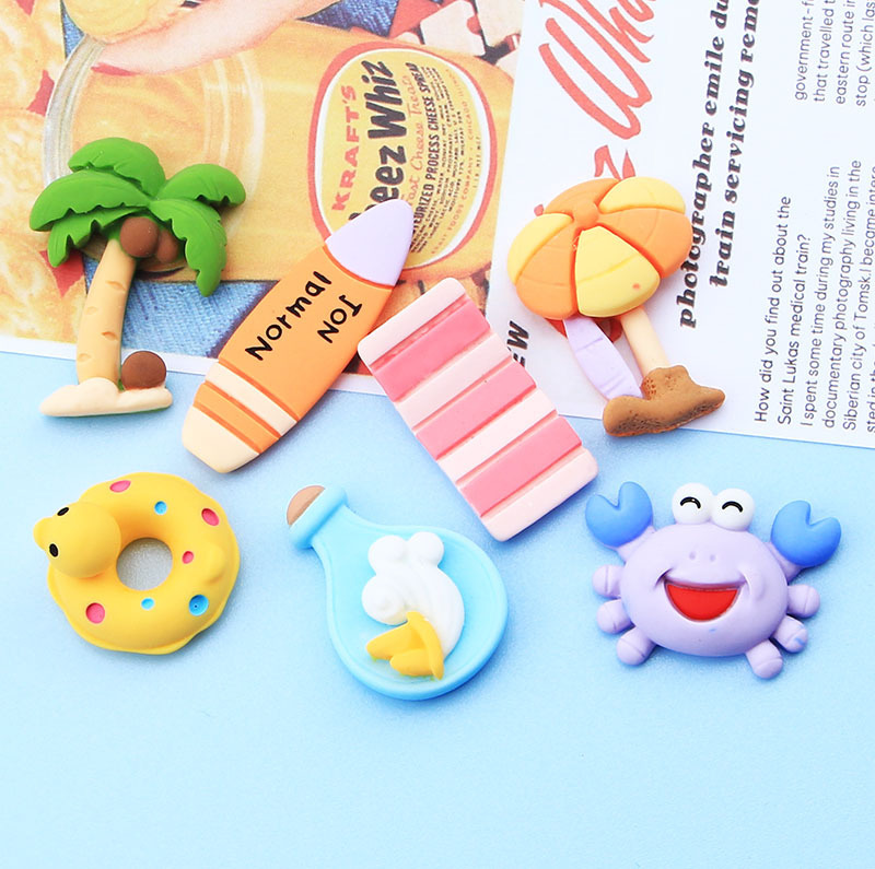 Creative Beach cangrejo tabla de surf de coco brillante accesorios de resina DIY teléfono móvil Shell crema pegamento accesorios para el cabello paquete de material