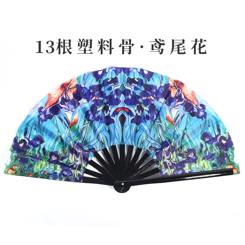 Inventario de 33 cm gran ventilador de plástico hueso ventilador publicitario patrón personalizado Amazon europeo 10 pulgadas ventilador kung fu