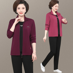 Women's Middle-Aged Sports Set for Spring Running Morning Exercise Casual Hoodie Three-Piece Set for 40-50 Trendy Mothers Spring Outfit