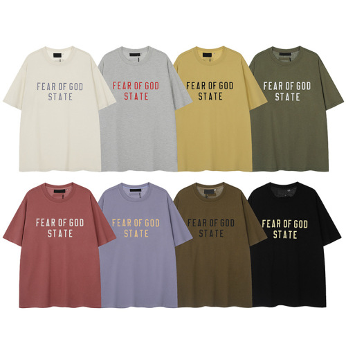 FOG STATE ESSENTIALS Niche Streetwear American Summer Pure Cotton Loose Men's Couple Short-Sleeve T-Shirts