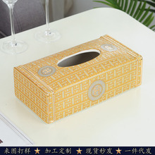 欧式奢华创意陶瓷纸巾盒防霉高档描金餐厅抽纸盒跨境热销长方形