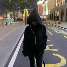 美式高街复古废土风高级感斜拉链连帽卫衣男女款小众潮牌外套情侣