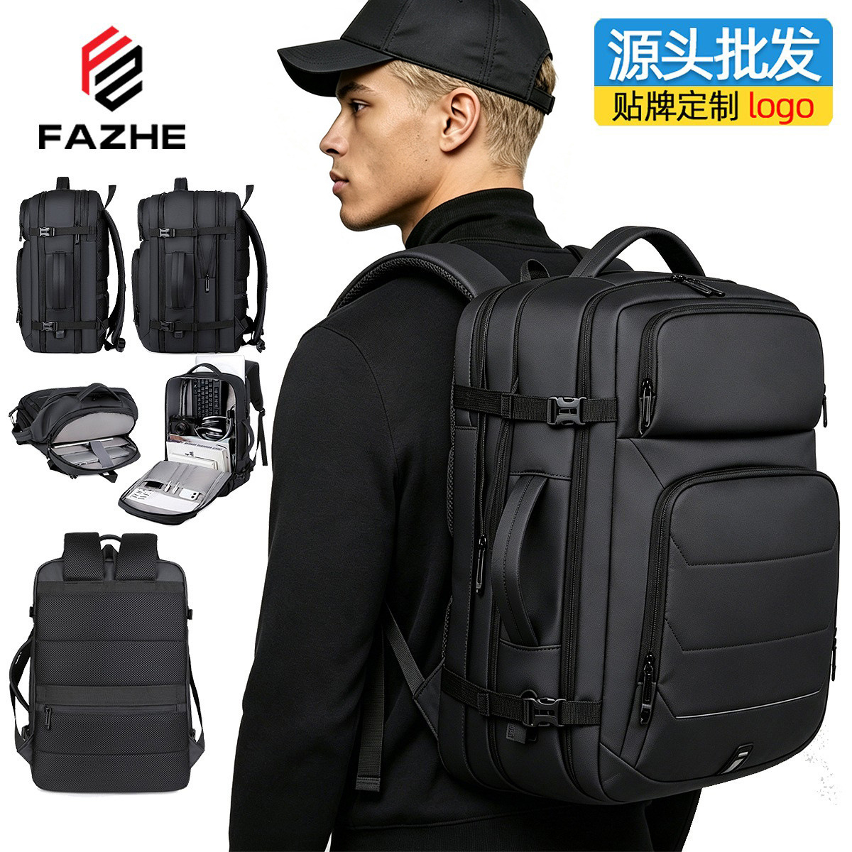 Mochila transfronteriza para hombre, mochila ejecutiva de alta gama, mochila impermeable para computadora, gran capacidad de 17 pulgadas, expandible para viajes