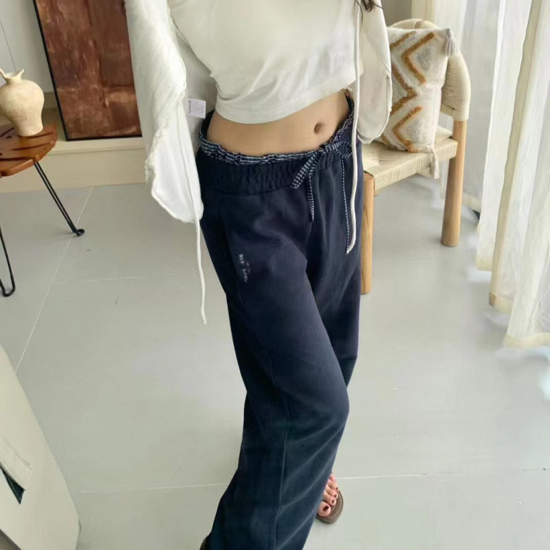 南油大王25秋款新时尚百搭松紧腰抽绳休闲裤女宽松显瘦弯刀休闲裤|undefined