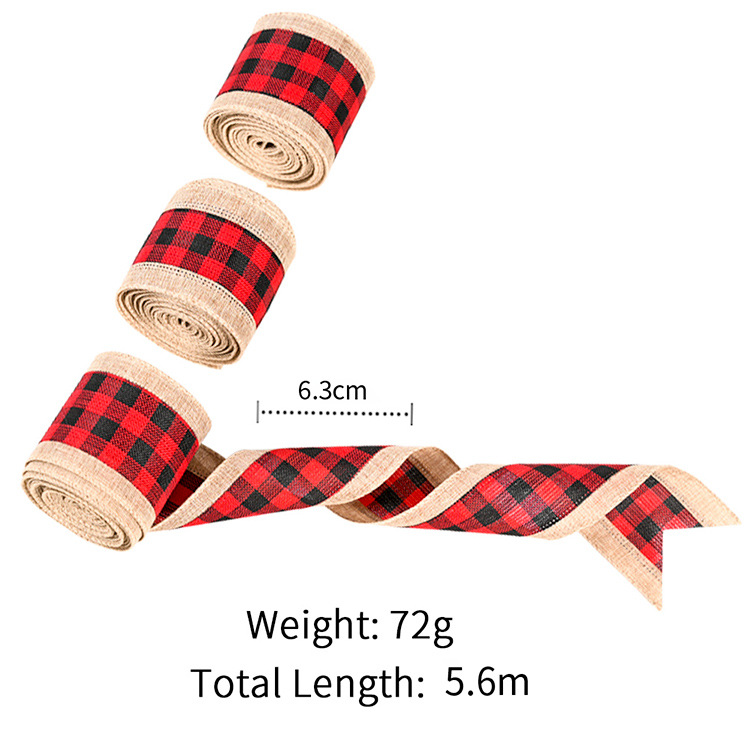 70g Weight Christmas Festival Wholesale Imitation Linen Edging Checked Christmas Decoration Ribbon Nihaojewelry 1