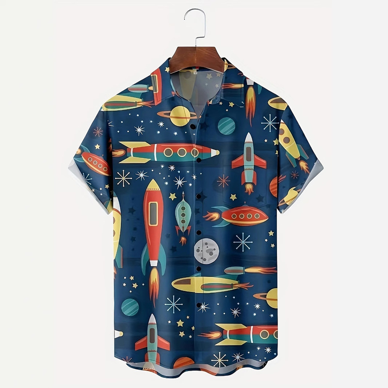 1970S-1980S Hawaiian Beach Printed Short Sleeve Shirt Fashion Nostalgic Car Cross Border Shirt