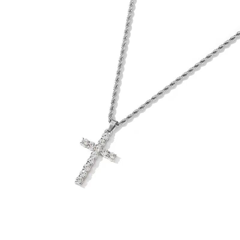 Titanium Steel IG Style Simple Style Cross Inlay Zircon Pendant Necklace display picture 3