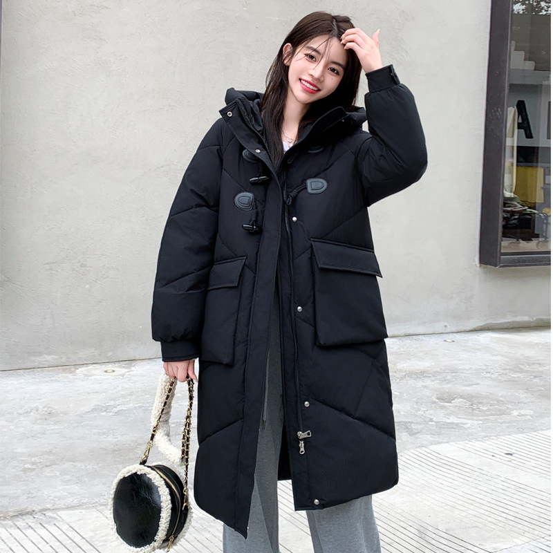 Invierno de corno de buey grueso largo plumón de algodón mujer sobre la rodilla super grueso coreano suelto chaqueta de algodón image 6