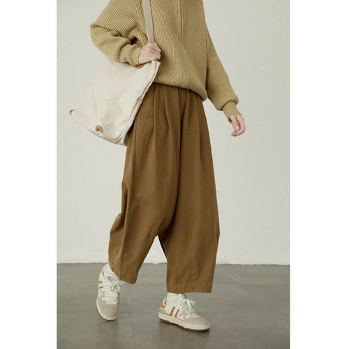 Relaxed large-cut meat-hiding pants for girls, spring 2024 new Japanese style high-waisted slimming casual wide-leg pants