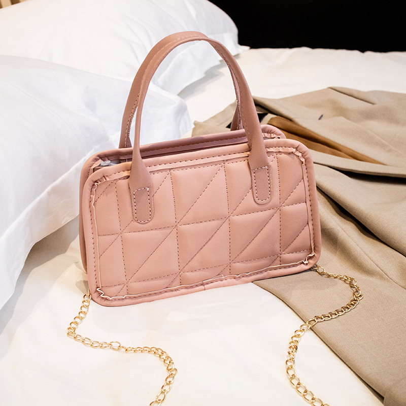 Bolso de las mujeres nuevo estilo acanalado portátil pequeño bolso cuadrado simple caramelo color crossbody bolsa moda personalizada cadena bolso de hombro