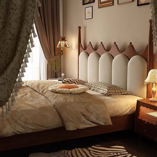 Solid Wood Bed Crown 1.8 m Master Bedroom Bed 1.5 m Small Apartment Soft Bag French Middle Cream Style Double Bed American Style