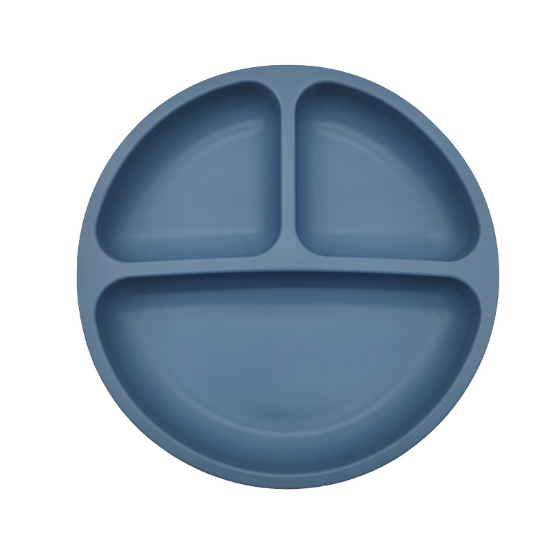Silicona bebé cena placa redonda cara sonriente vajilla de silicona de los niños plato de cena de silicona suplemento de alimentos para bebés plato de cena del compartimiento