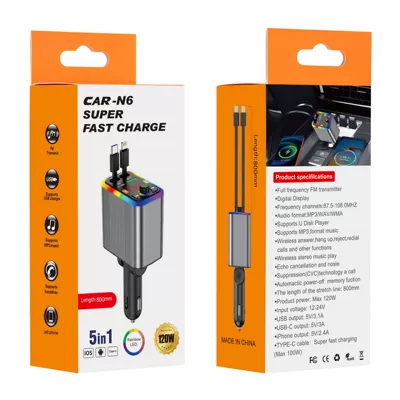 Car mp3 – Car Fast Charger with Retractable - n6-metal-shell-ambient-light