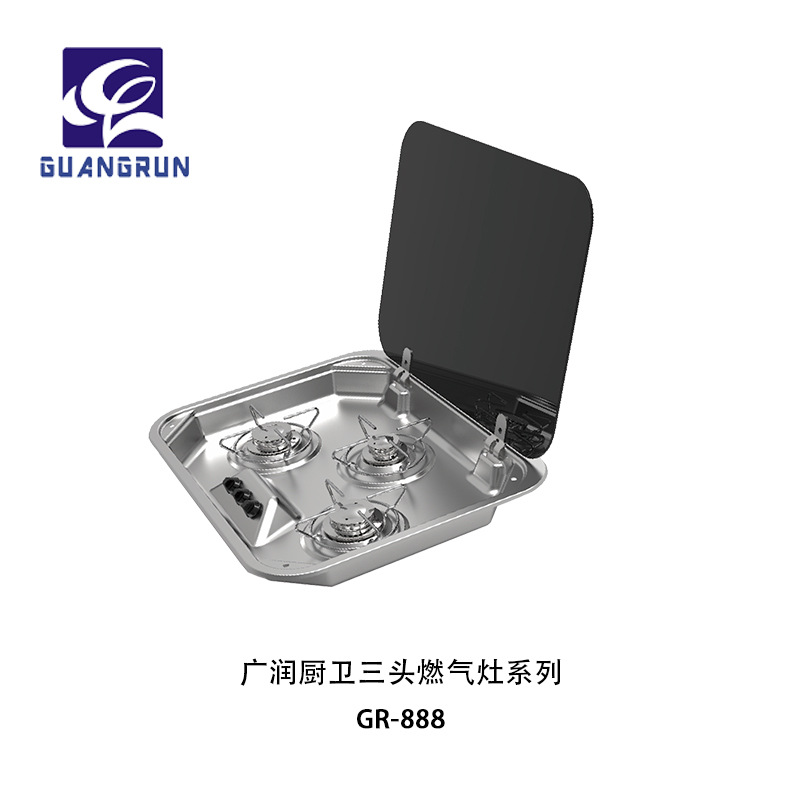El RV tiene una estufa de tres ojos desactivada, estufa de gas de cerámica piezoeléctrica de acero inoxidable con tapa GR-888