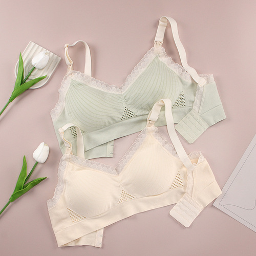No wire nursing bra, mommy postpartum nursing bra, sexy lace front button push-up seamless bra for women
