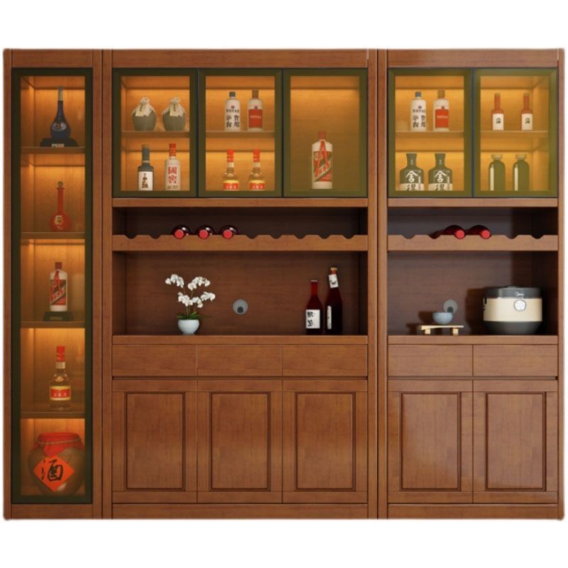 Solid Wood Wine Cabinet New Style Living Room Internet Celebrity Wine Cabinet Chinese Style Living Room Kitchen Sideboard Storage Display Integrated Cabinet