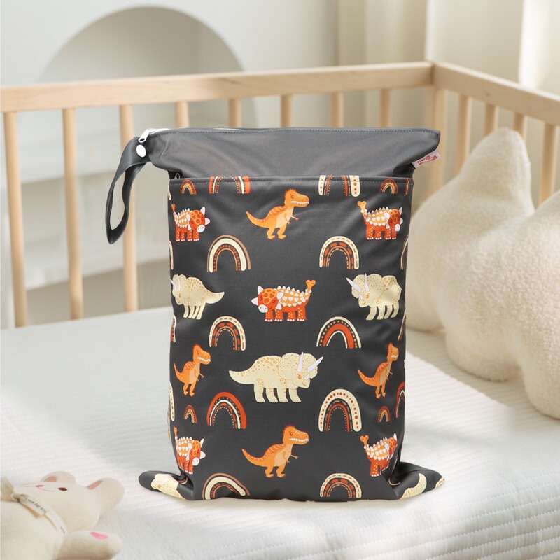 Cross-border in stock Nordic Animal Printing Baby Room Storage Hanging Bag Dry and Wet Separation Double-layer Waterproof Bag Wetbag