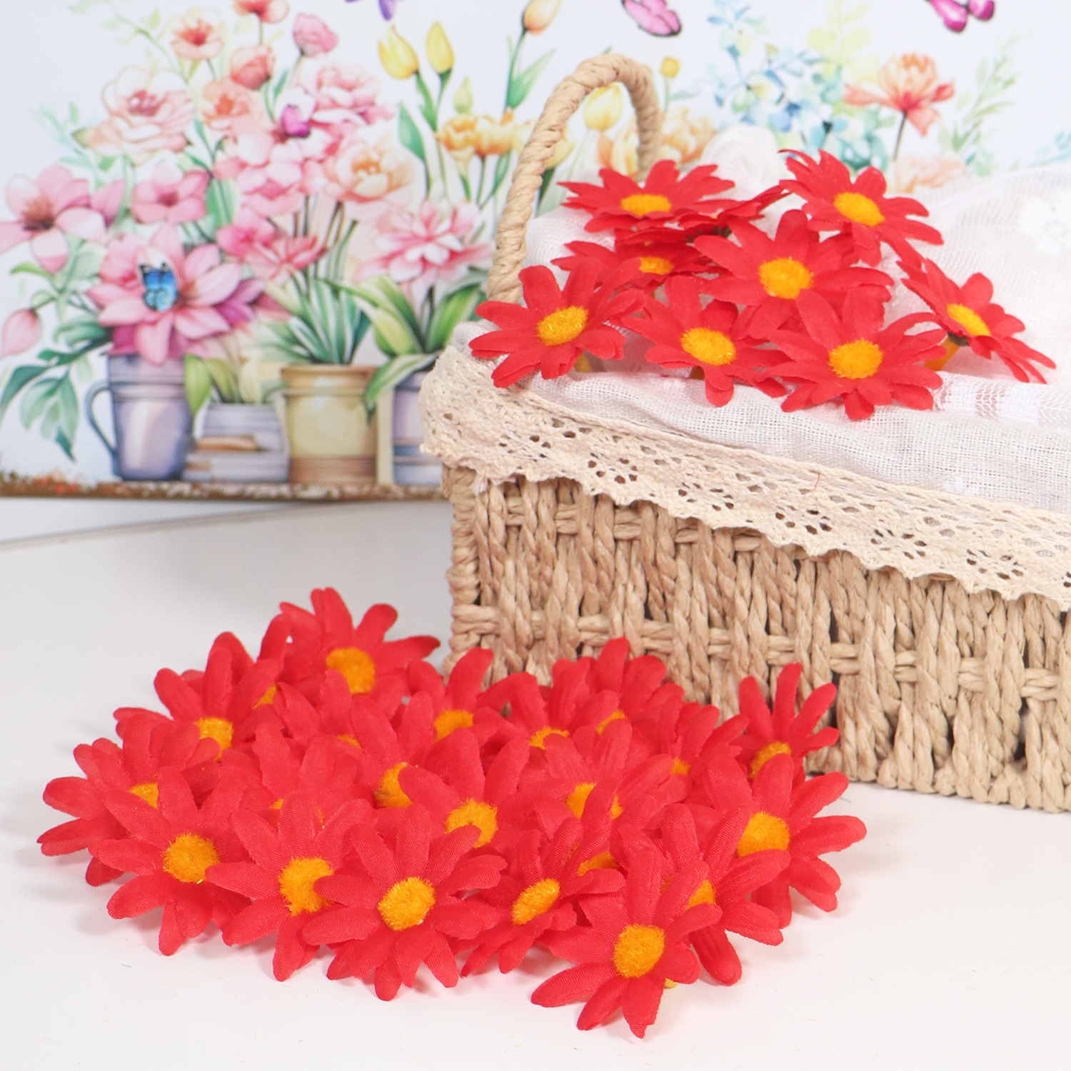 Cross-Border Hot-Selling Loose Flowers in Stock Simulated Small Daisy Sunflower Head DIY Silk Flower Hair Accessories Sunflower Flowers