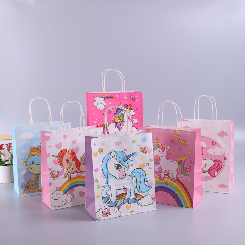 Wholesale Cartoon Unicorn Kraft Paper Bag Holiday Children's Candy Toy Gift Advertising Gift Packaging Tote Bag