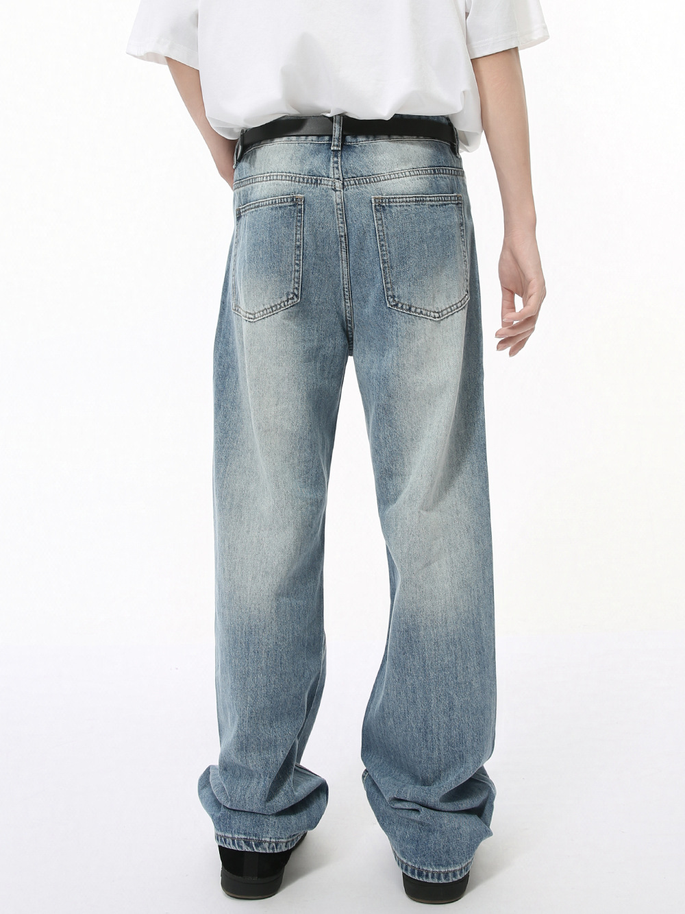 MTLCLOTHES Hombres| Otoño retro hacer viejos lavados molidos vaqueros blancos sueltos pantalones casuales de tope de piso