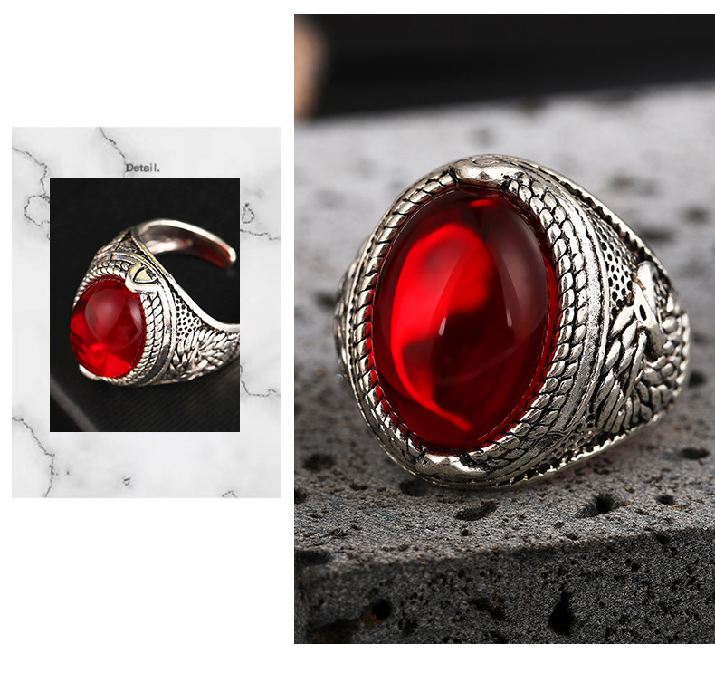 Vintage Style Oval Sapphire Open Ring For Men Elegant Jewelry_voghion.com