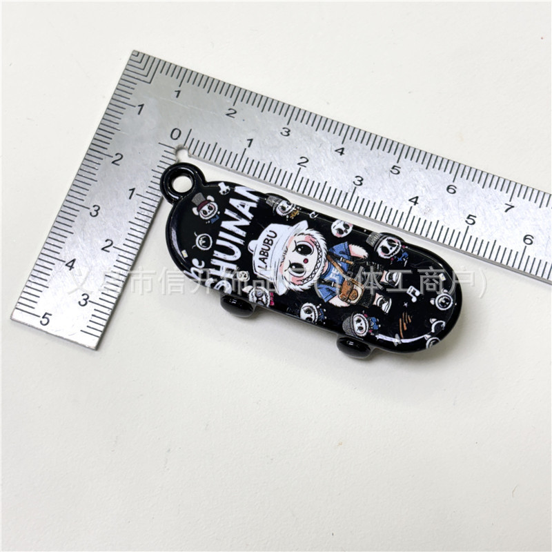 吊孔亚克力拉布布印花滑板挂坠 手工diy钥匙链手机链包挂饰品材料|undefined