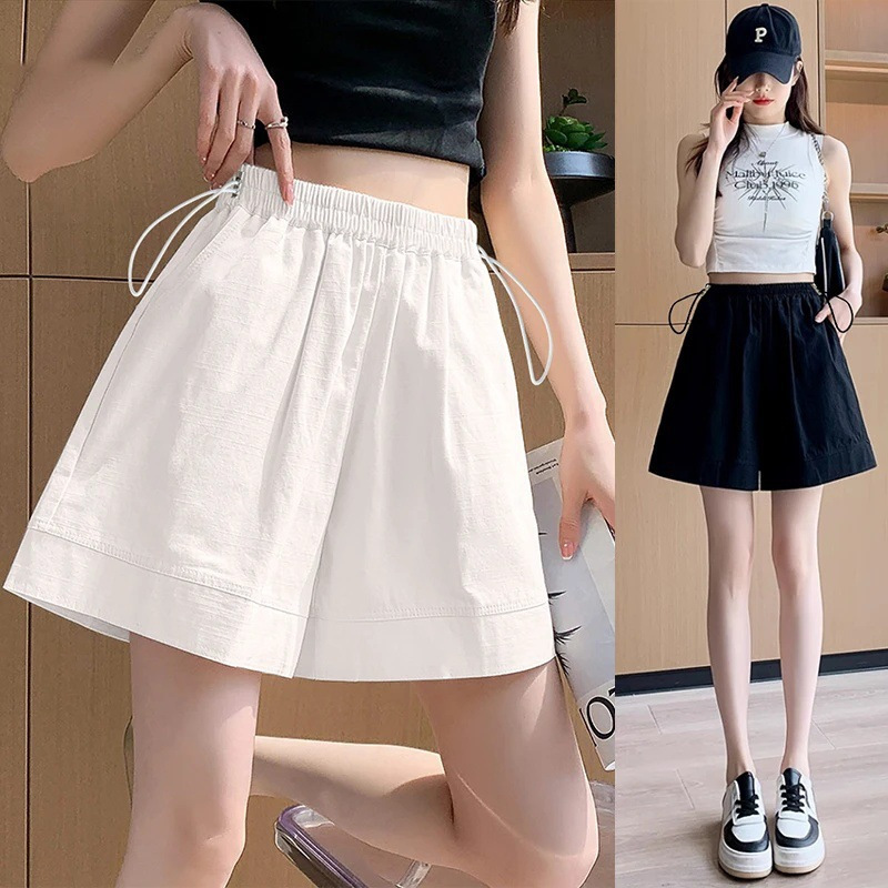 Maternity Summer Ice Silk Wide-Leg Shorts Petite Versatile Slimming Cotton Linen A-Line Cargo Shorts 12150