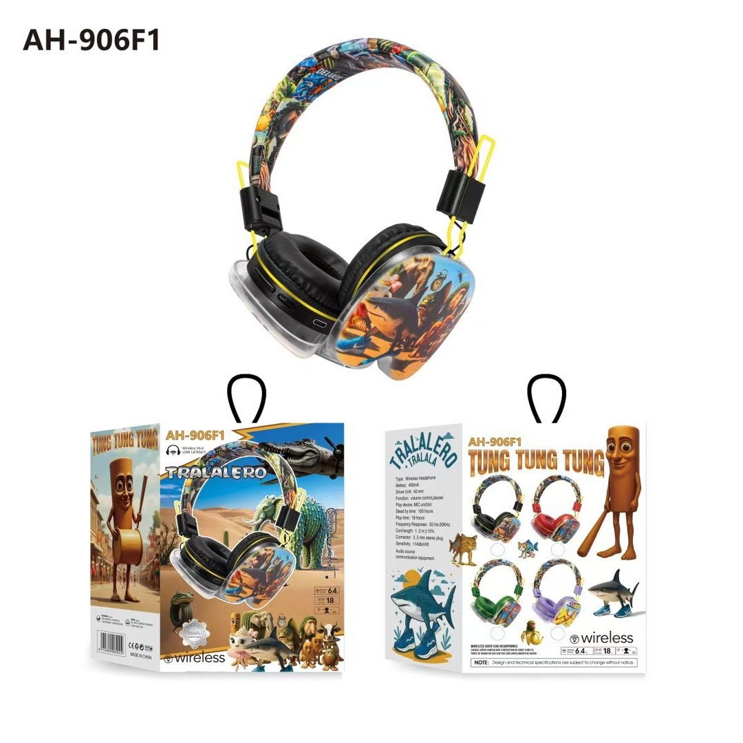 AH - 906F1 auriculares bluetooth de dibujos animados para niños auriculares de larga duración de la batería en espera plegable estéreo pesado bajo