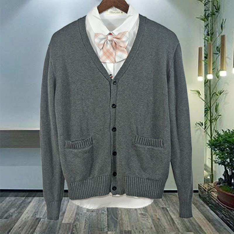 Custom processing Japanese College Wind JK uniform sweater Cardigan student Easy Long sleeve Sweater V-neck Cotton Top