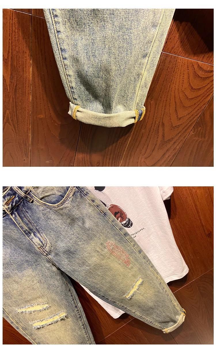 Men's Vintage Distressed Washed Ripped Jeans Loose Fit Slim Straight Leg Trendy American Style Trousers For Spring Autumn_mkmklike.com