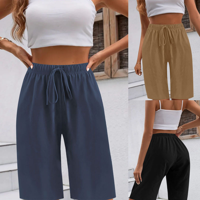 2025 Amazon Cross-border Foreign Trade Summer Straight Pants Women's Loose Casual Capri Pants Women's Drawstring Sports Shorts