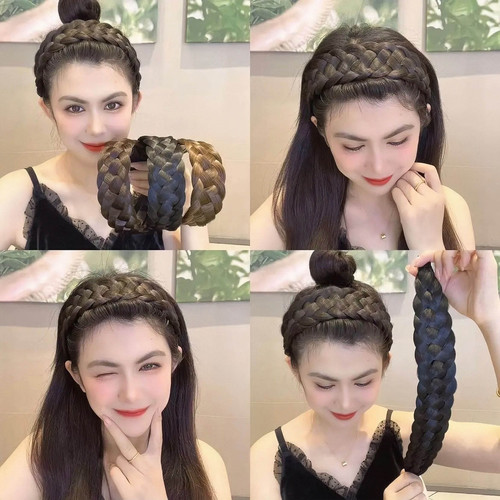 Hairband for women, integrated fishbone braid extension with widened and thickened style, high forehead, popular braided and pressed hair clip, suitable for face covering.