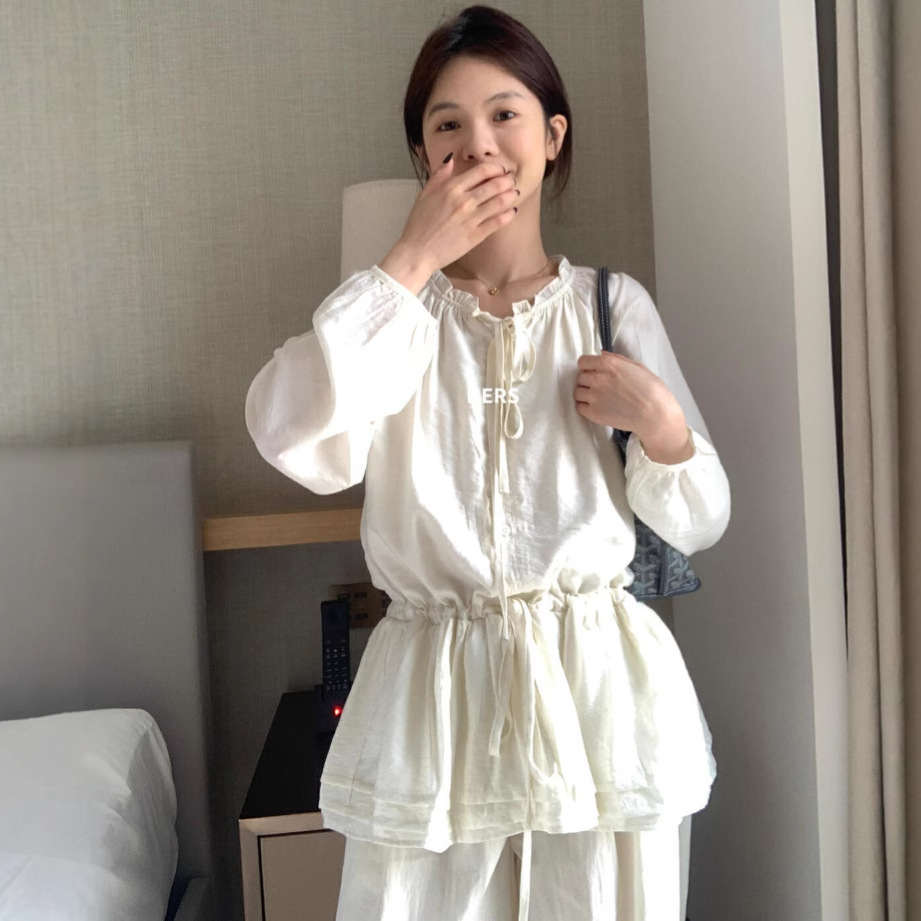 Hers 2025 verano estilo suave coreano dama viajero con cordón cintura camisa larga mujer 20567 image 1