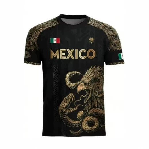 Mexican Flag Printed Men's T-Shirt, Funny 3D Eagle Pattern Short-Sleeved T-Shirt, Outdoor Football Sports and Leisure Wear