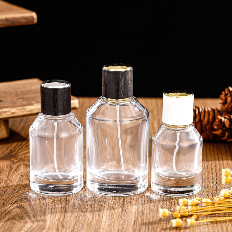 现货批发香水玻璃瓶喷雾瓶30ml50ml卡口100ml 透明厚底圆柱形带盖