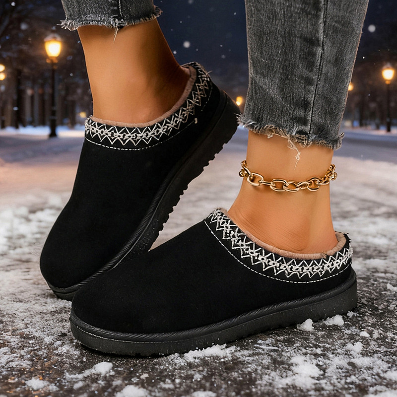 Foreign Trade Slip-On Fleece-Lined Warm Snow Boots 2025 Cross-Border Autumn and Winter New Cotton Half Slippers for Women
