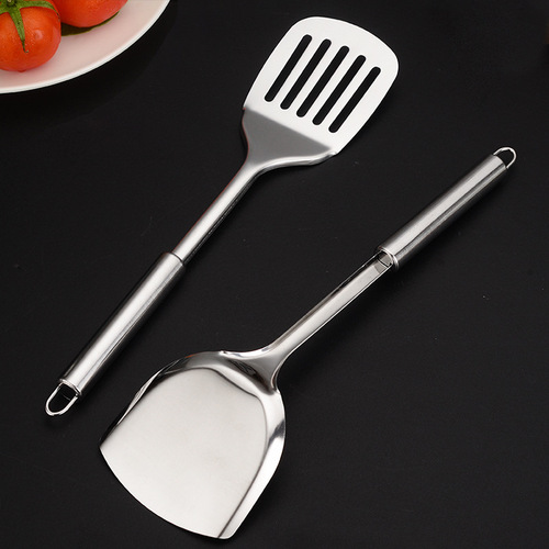 Stainless steel round handle kitchenware set, home kitchen cooking utensil combination, frying spatula, soup spoon, flour scoop, cookware