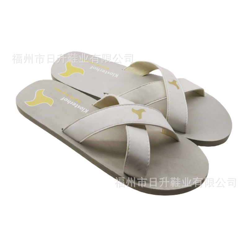 [OEM定制图案LOGO外贸拖鞋女交叉面露趾轻便平底拖Female Footwear]