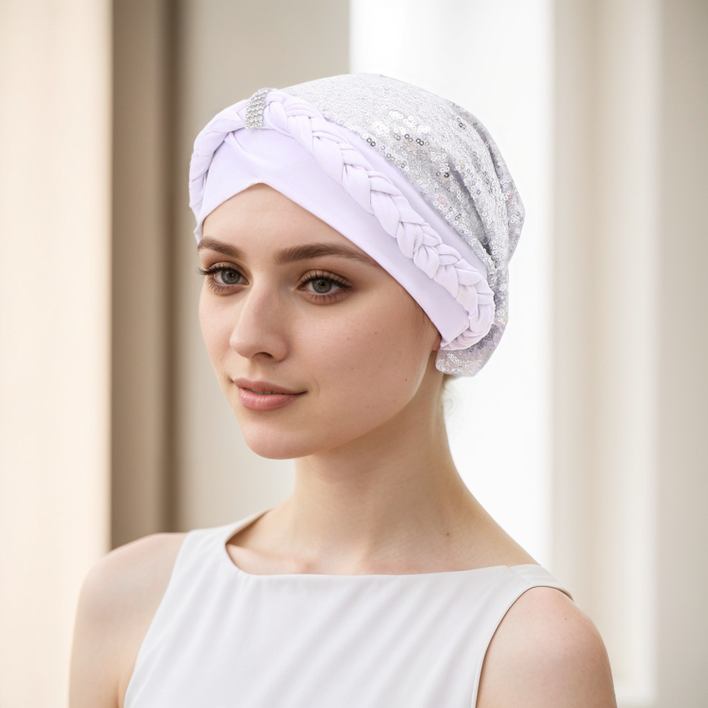 Muslim hat Milk silk with sequin braid hat Muslim hat Indian hat_voghion.com