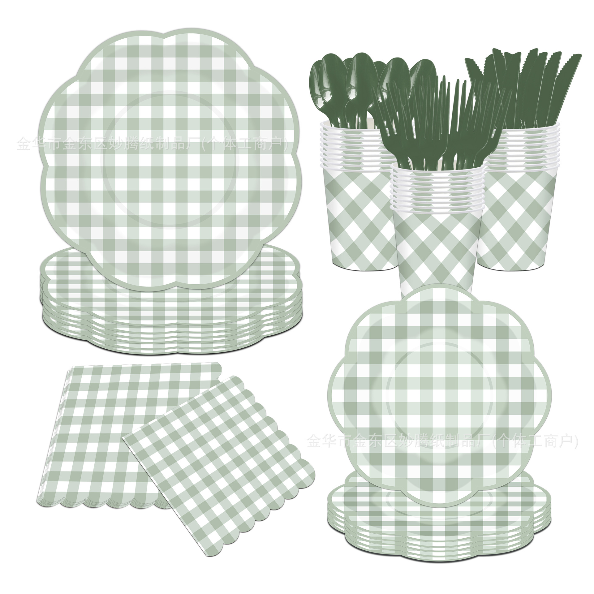 Transfronterizos venta caliente encaje desechable plato de papel a cuadrillas artículos de fiesta decoración desechable set de cubiertos